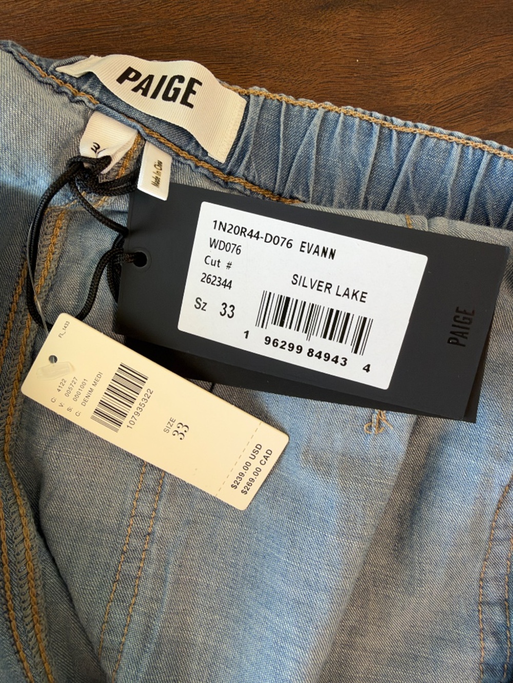 PAIGE Evann Pant in Silver Lake Size 33 NWT - Picture 9 of 9